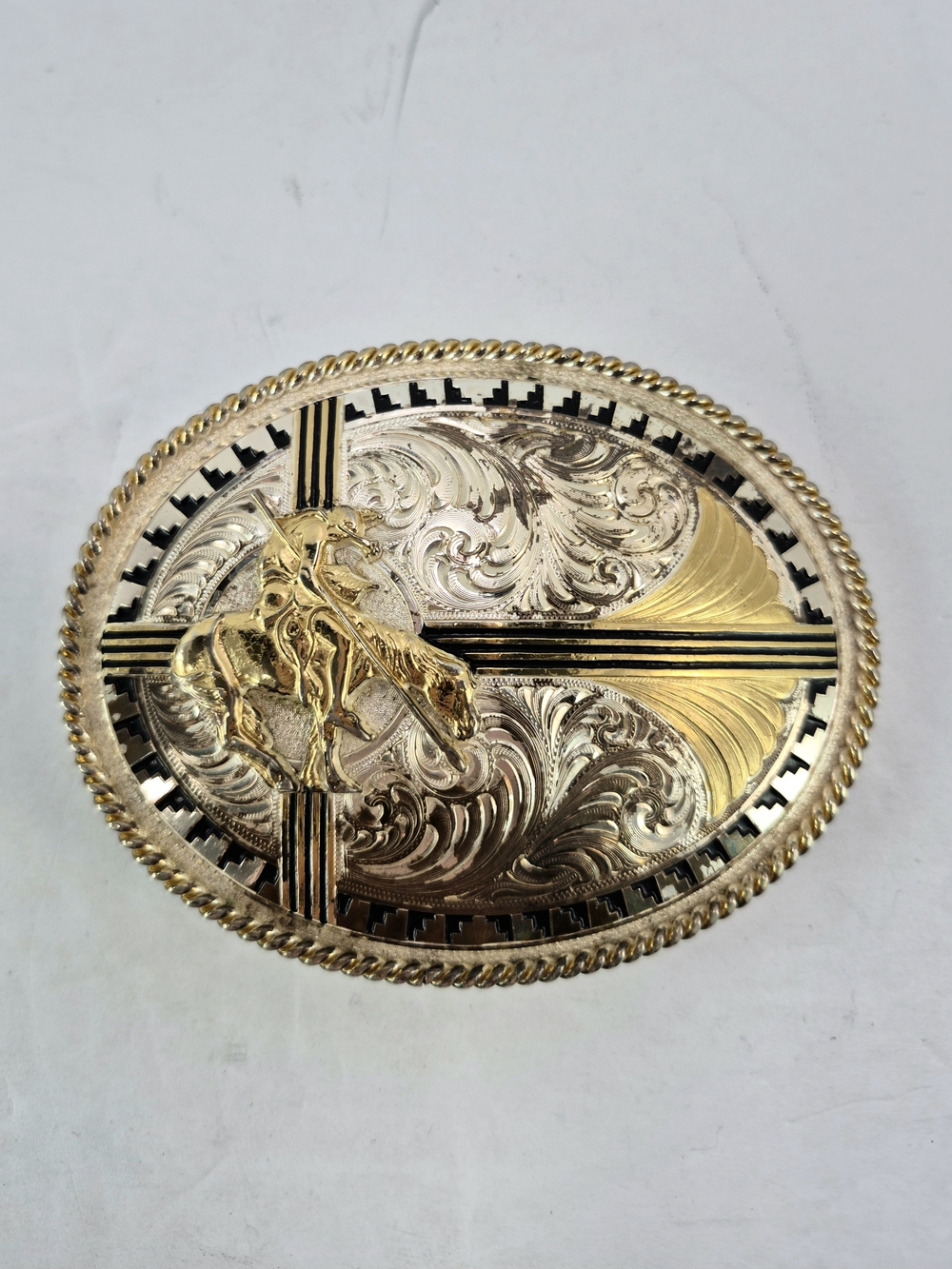 Vintage Montana Silversmiths Two Tone End of the Trail Silver Plated Belt Buckle